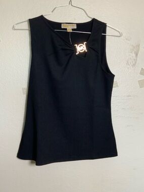 Michael Kors Black Sleeveless Tank with Branded Knot Detail